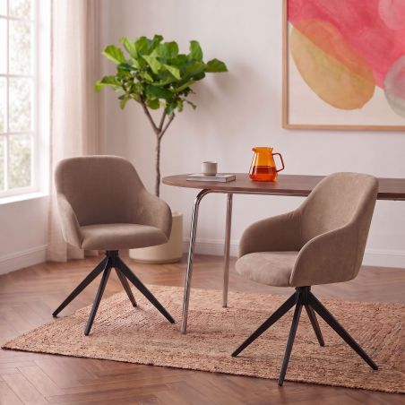 Lot de 2 chaises ELMA tissu marron et pieds métal noir