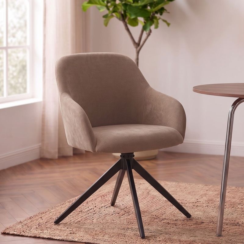 Lot de 2 chaises ELMA tissu marron et pieds métal noir