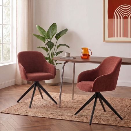 Lot de 2 chaises ELMA tissu bordeaux et pieds métal noir