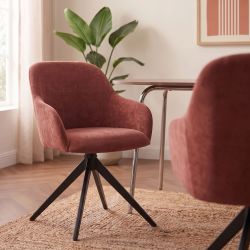 Lot de 2 chaises ELMA tissu bordeaux et pieds métal noir