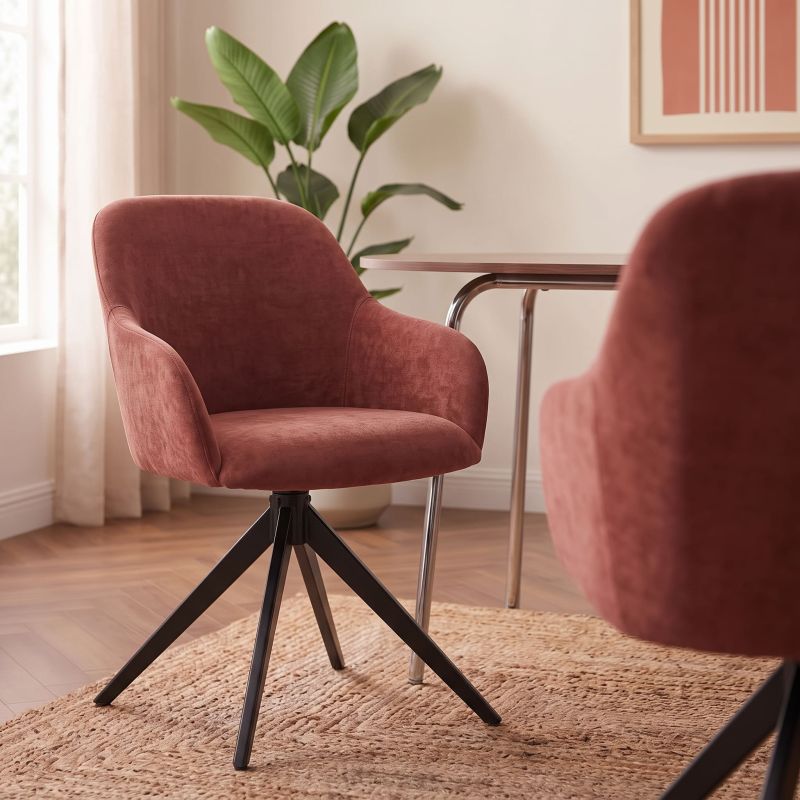 Lot de 2 chaises ELMA tissu bordeaux et pieds métal noir