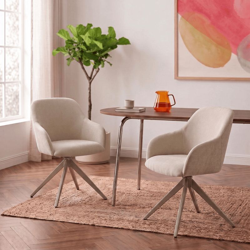 Lot de 2 chaises ELMA tissu beige et pieds métal beige