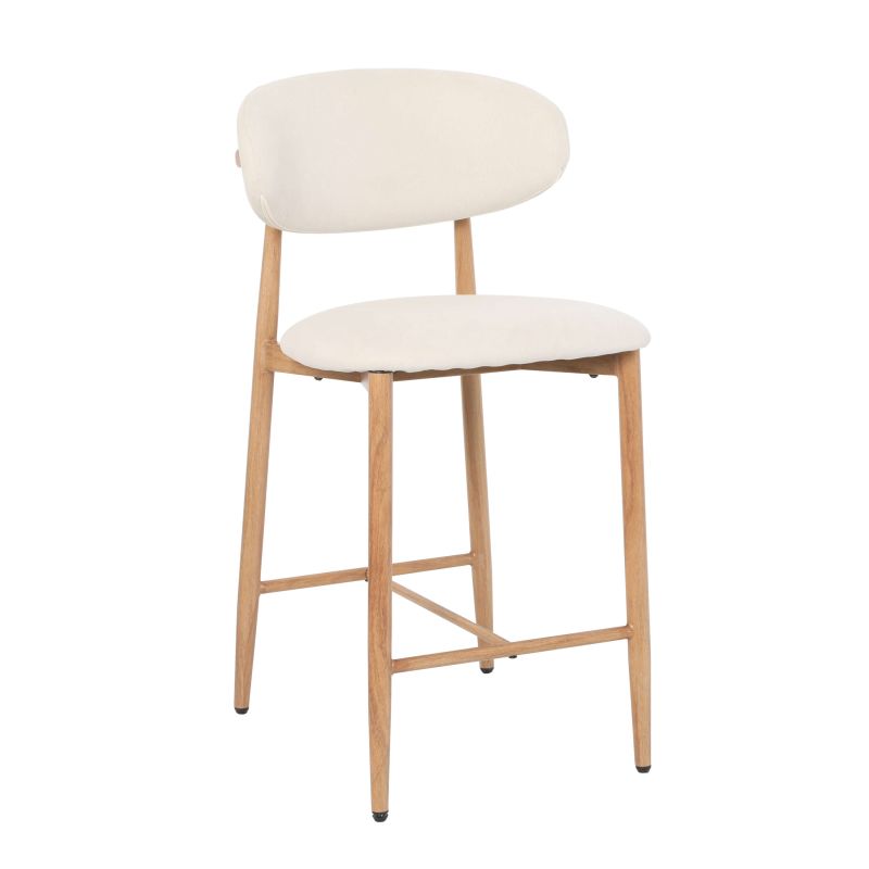 Lot de 2 tabourets CAYO tissu beige pied effet chêne