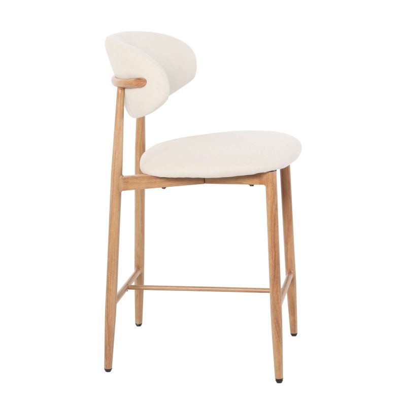 Lot de 2 tabourets CAYO tissu beige pied effet chêne
