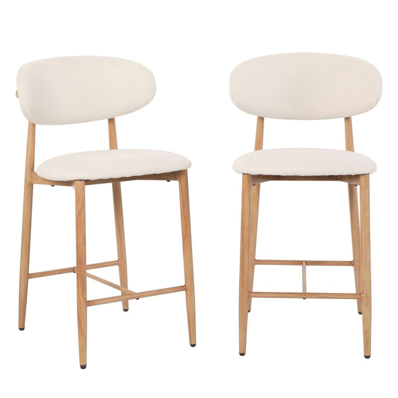Lot de 2 tabourets CAYO tissu beige pied effet chêne
