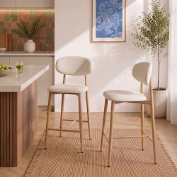 Lot de 2 tabourets CAYO tissu beige pied effet chêne