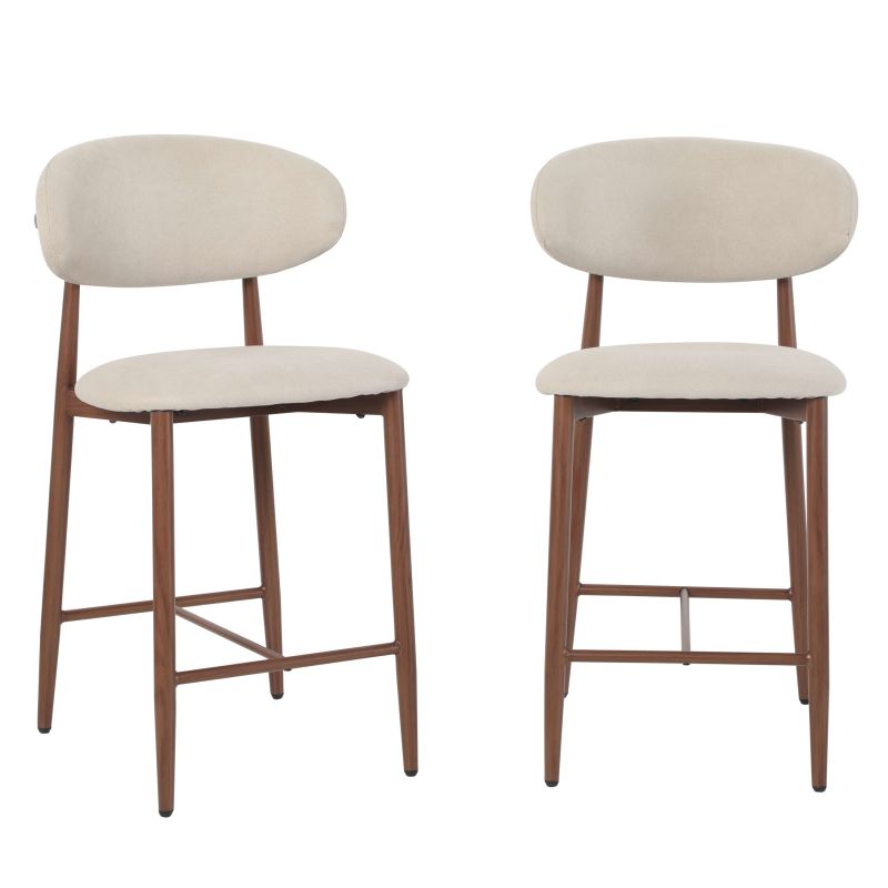 Lot de 2 tabourets CAYO tissu beige pied effet noyer