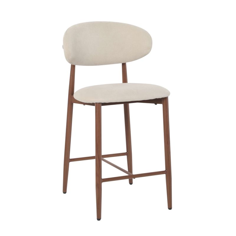 Lot de 2 tabourets CAYO tissu beige pied effet noyer