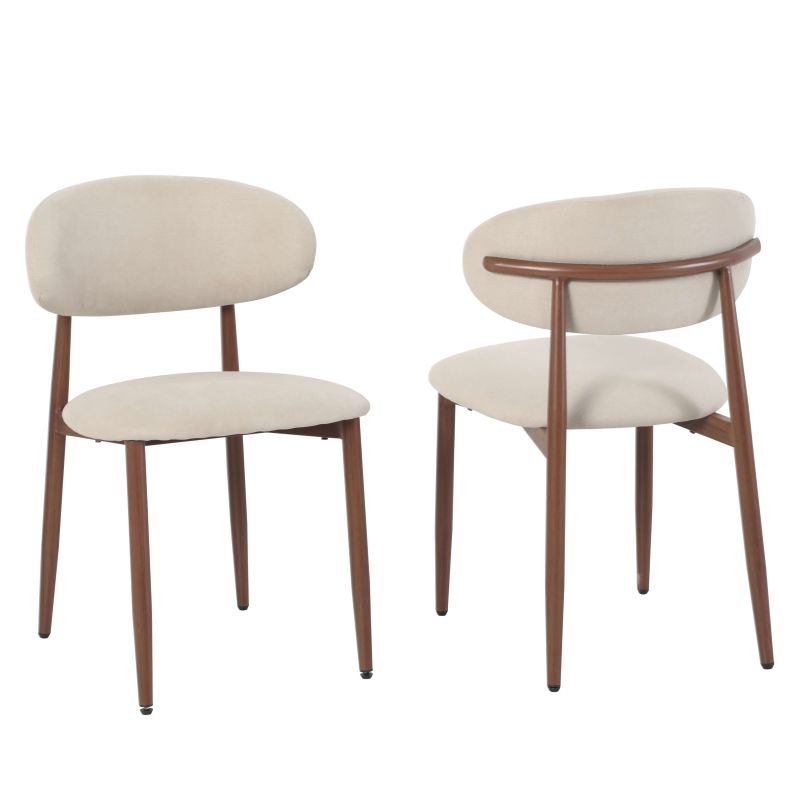 Lot de 2 chaises CAYO tissu beige pied effet noyer