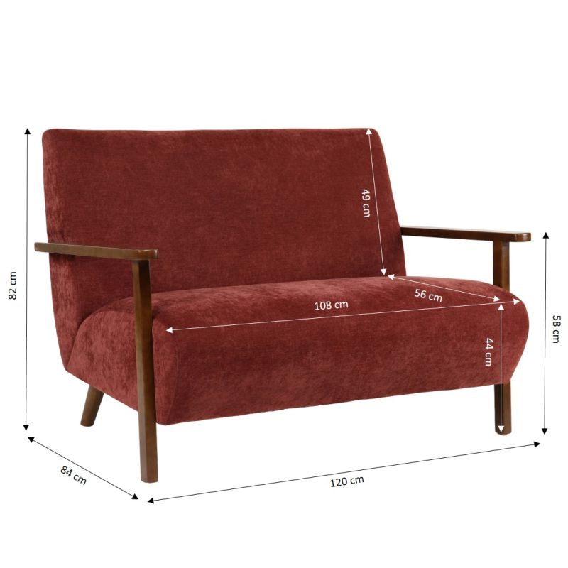 Canapé droit PROTEUS fixe tissu rouge 2 places