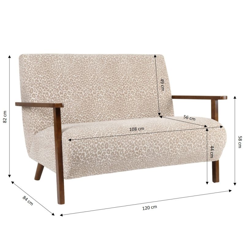 Canapé droit PROTEUS fixe tissu léopard beige 2 places