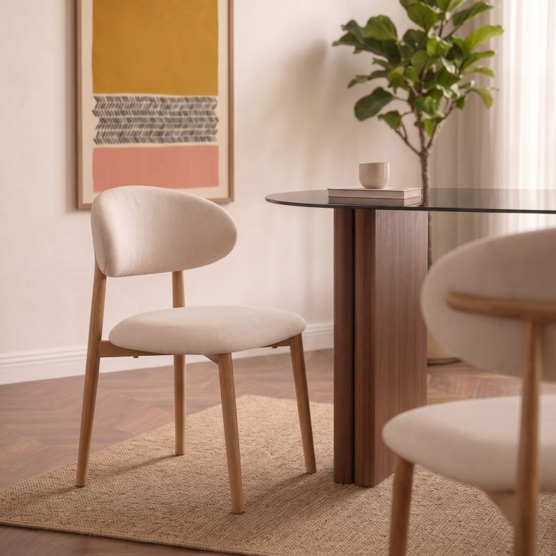 Lot de 2 chaises CAYO tissu beige pied effet chêne