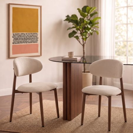 Lot de 2 chaises CAYO tissu beige et pieds effet noyer