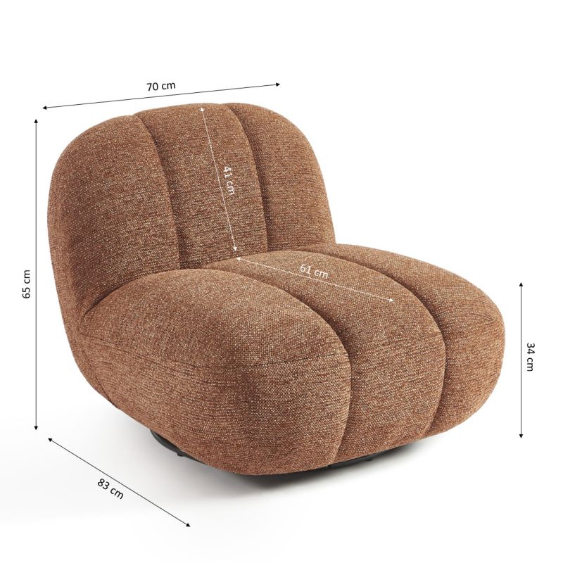 Fauteuil rotatif GEMI 1 place tissu chenille terracotta