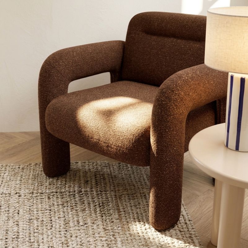 Fauteuil fixe BOLA 1 place tissu chenille terracotta