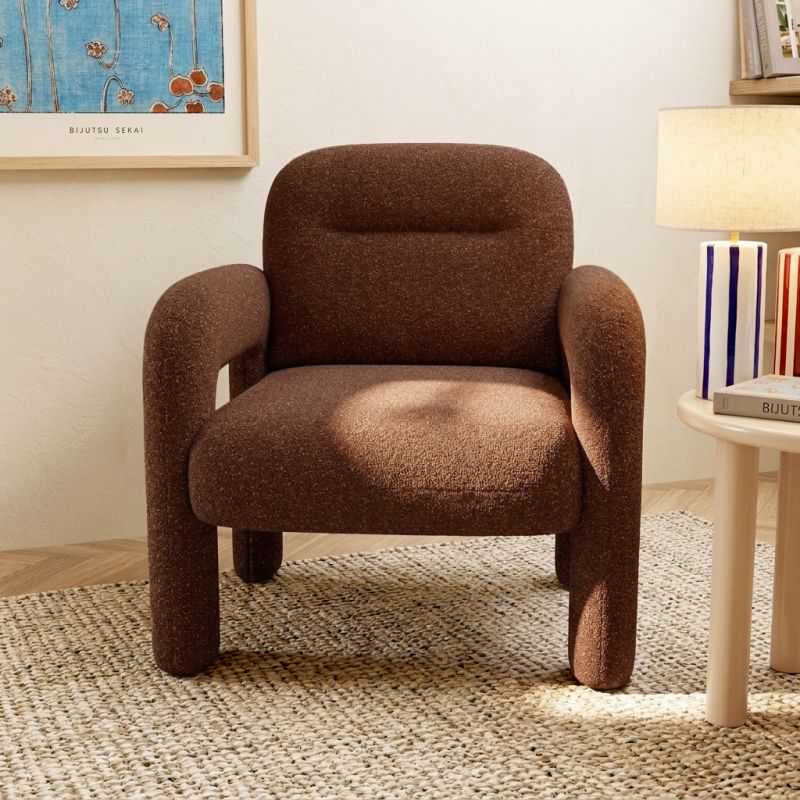 Fauteuil fixe BOLA 1 place tissu chenille terracotta