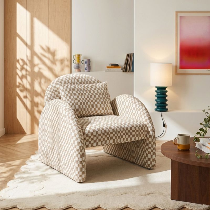 Fauteuil fixe COMA 1 place tissu chenille beige