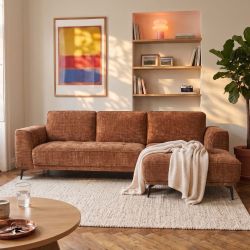 Canapé d'angle droit fixe LOERA 4 places tissu velours texturé terracotta