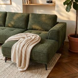 Canapé d'angle droit fixe LOERA 4 places tissu velours texturé vert