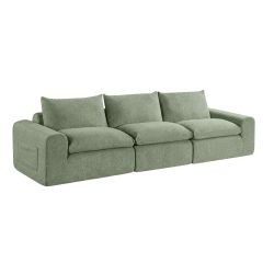 Canapé droit modulable compressé MEKA 3 places tissu chenille vert