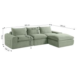 Canapé droit modulable compressé MEKA 3 places tissu chenille vert