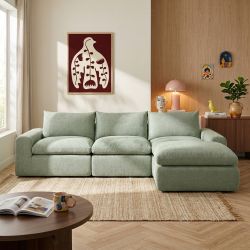 Canapé droit modulable compressé MEKA 3 places tissu chenille vert