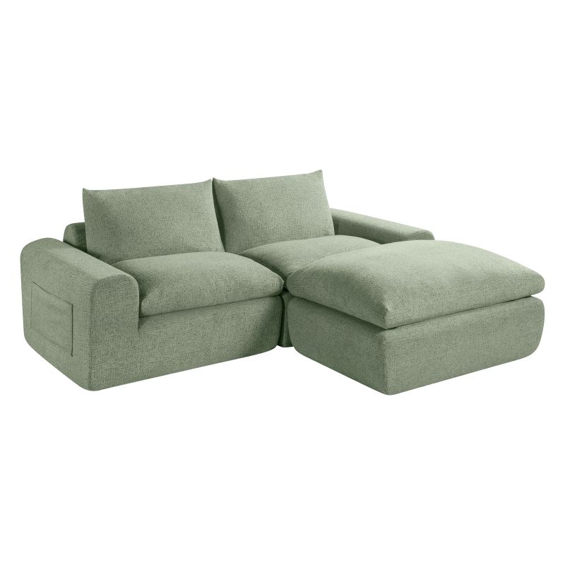 Canapé droit modulable compressé MEKA 3 places tissu chenille vert