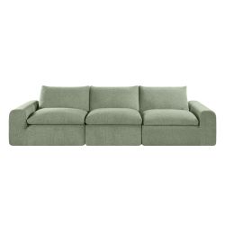 Canapé droit modulable compressé MEKA 3 places tissu chenille vert