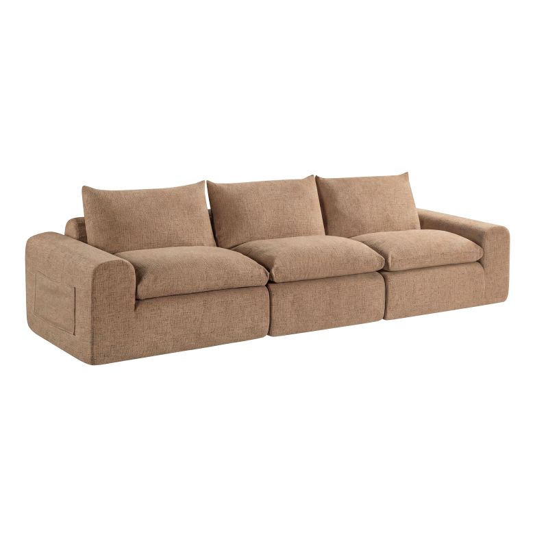 Canapé droit modulable compressé MEKA 3 places tissu chenille marron