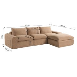 Canapé droit modulable compressé MEKA 3 places tissu chenille marron