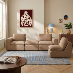 Canapé droit modulable compressé MEKA 3 places tissu chenille marron