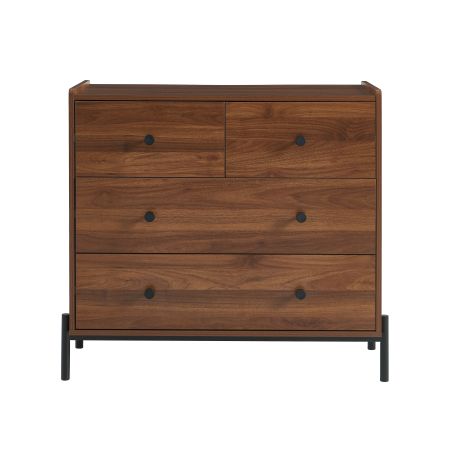 Commode SANA 3 tiroirs effet noyer et poignées noires