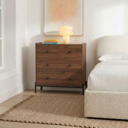 Commode SANA 3 tiroirs effet noyer et poignées noires