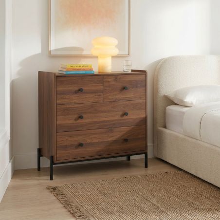 Commode SANA 3 tiroirs effet noyer et poignées noires