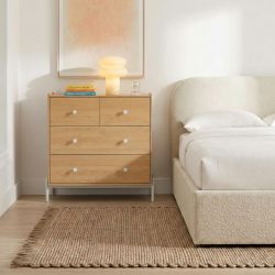 Commode SANA 3 tiroirs effet chêne et poignées blanches