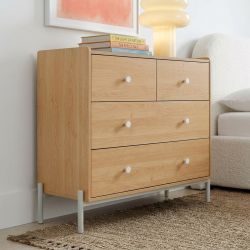 Commode SANA 3 tiroirs effet chêne et poignées blanches