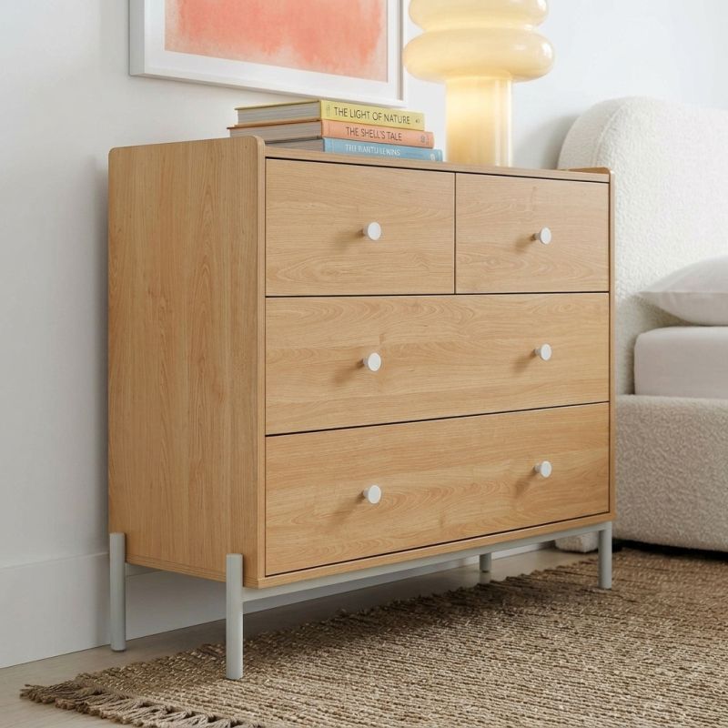 Commode SANA 3 tiroirs effet chêne et poignées blanches
