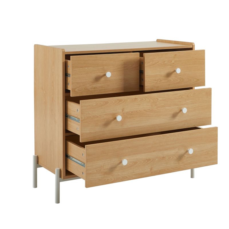 Commode SANA 3 tiroirs effet chêne et poignées blanches