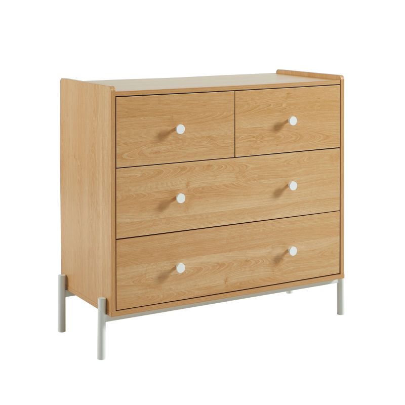 Commode SANA 3 tiroirs effet chêne et poignées blanches
