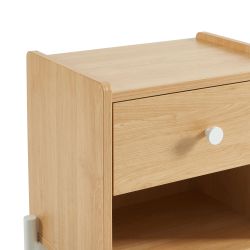 Table de chevet SANA effet chêne 1 tiroir et 1 poignée blanche