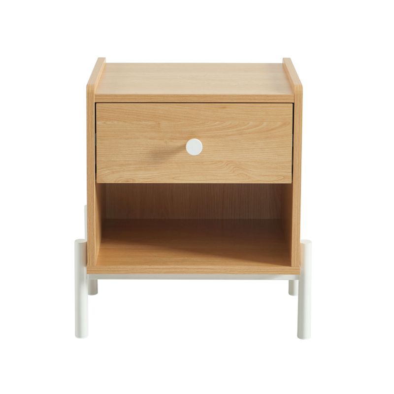 Table de chevet SANA effet chêne 1 tiroir et 1 poignée blanche
