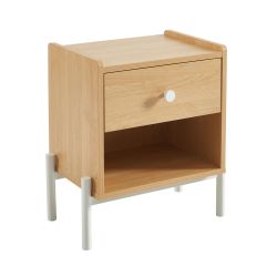 Table de chevet SANA effet chêne 1 tiroir et 1 poignée blanche