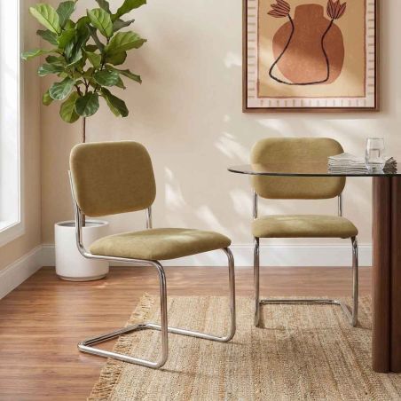 Lot de 2 chaises SELA tissu vert et pieds métal