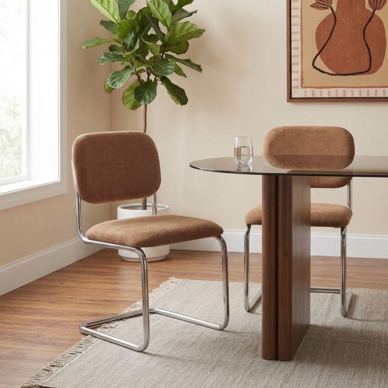 Lot de 2 chaises SELA tissu marron et pieds métal