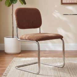 Lot de 2 chaises SELA tissu marron et pieds métal