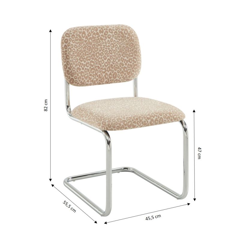 Lot de 2 chaises SELA tissu léopard beige et pieds métal