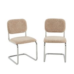 Lot de 2 chaises SELA tissu léopard beige et pieds métal