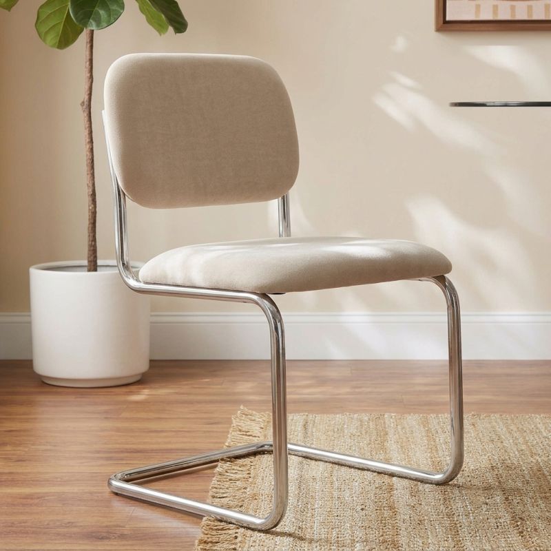 Lot de 2 chaises SELA tissu beige et pieds métal