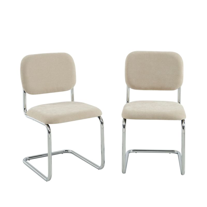 Lot de 2 chaises SELA tissu beige et pieds métal