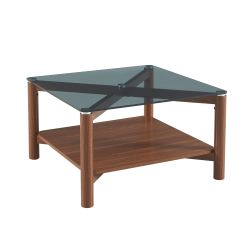 Table basse SENJA effet noyer et plateau verre noir